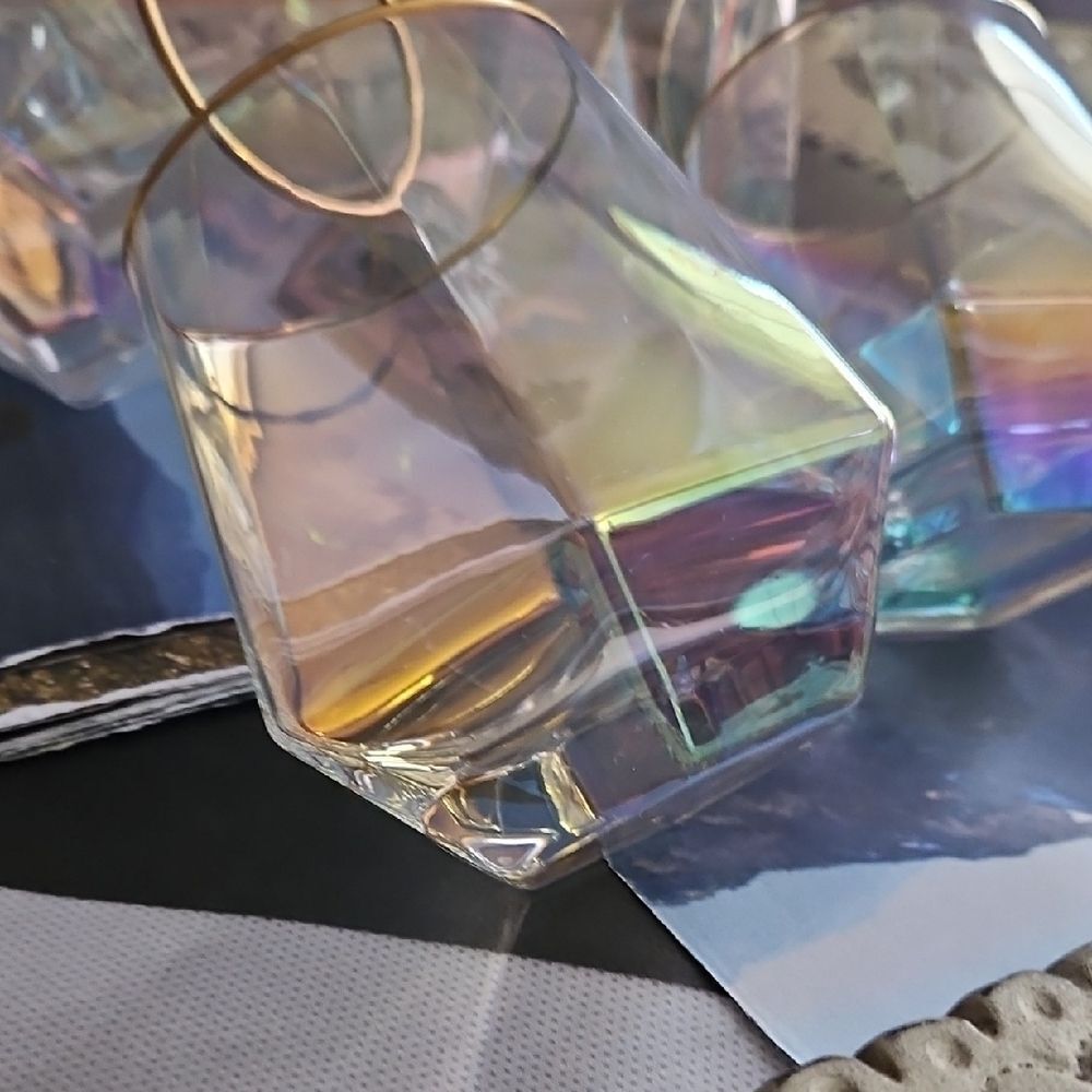 Iridescent Geometric Glasses with Gold Rim - Picture 4 of 6